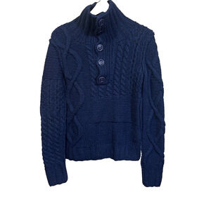 Vintage Diesel Gold Label Y2K Wool Sweater Chunky Mixed Cable Knit Small Blue